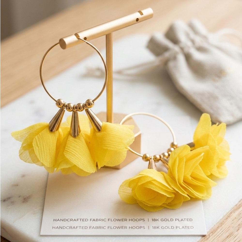 Gold and Yellow Flower Hoop Earrings